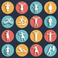 Fitness, sport vector flat icons set with shadows