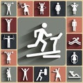 Fitness, sport vector flat icons set with shadows