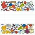 Fitness and Sport vector icons for web and mobile. Tennis, baseball, volleyball, gym, hockey. Royalty Free Stock Photo