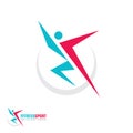 Fitness Sport - vector logo template concept illustration. Human character. Abstract running man figure. People sign. Royalty Free Stock Photo