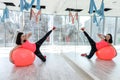 Fitness sport for yonug woman who doing exercise with fit ball at gym Royalty Free Stock Photo