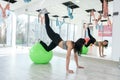 Fitness sport for yonug woman who doing exercise with fit ball at gym Royalty Free Stock Photo