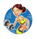 Fitness. Sporting girl with dumbbells