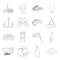 Fitness, sports, alcohol and other web icon in outline style.fishing, cooking, technology icons in set collection.