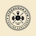 fitness with sports equipment badge logo vintage icon vector design Royalty Free Stock Photo