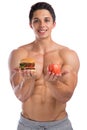 Fitness sports fit diet apple fruit hamburger healthy eating bod Royalty Free Stock Photo