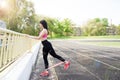 Fitness sporty woman during outdoor exercises workout. copy space. Weight Loss. Healthy lifestyle. Sporty healthy female