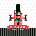 Fitness sticker logo in vector sovermennom flat geometric style with a ribbon.