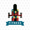Fitness sticker logo in vector sovermennom flat geometric style with a ribbon.