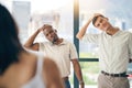 Fitness, stretching and a group of business people in the office to workout for health or mobility together. Exercise Royalty Free Stock Photo