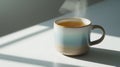 fitness tracker, hand-painted ceramic mug, filled with steaming tea, placed on a clean white surface Royalty Free Stock Photo