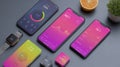 Fitness tracking app interface on multiple devices with vibrant colors and modern design elements Royalty Free Stock Photo