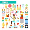 Fitness Trainer Healthy Lifestyle Icons with Woman Exercising