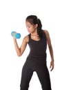 fitness trainer pumping dumbell