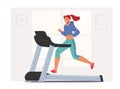 Fitness Training in Gym. Athletic Woman Running on Treadmill. Young Girl Character in Sportswear Exercising to be Slim