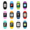 Fitness watches and trackers set. Vector illustrations. Royalty Free Stock Photo