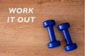 Fitness weights for exercise concept. Exercise and fitness equipment at home for basic work out with dumbbells Royalty Free Stock Photo