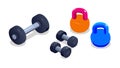 Fitness weights set: dumbbells, kettlebells, strength training vector design Generative AI Royalty Free Stock Photo