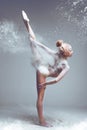 Fitness woman dancer in dust / fog Royalty Free Stock Photo