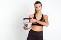 Fitness woman do kettlebell swing. Crossfit training.  on white background. - Image Royalty Free Stock Photo