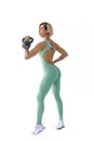 Fitness woman do kettlebell swing and kettlebell snatch. Crossfi Royalty Free Stock Photo