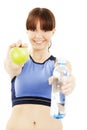 Fitness woman eating apple smiling happy Royalty Free Stock Photo