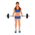 Fitness woman exercising with barbell, vector illustration