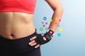Fitness woman hand with wearing watchband touchscreen smartwatch Royalty Free Stock Photo