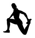 Fitness woman instructor exercise on training in gym vector silhouette. Losing weight, bodybuilder. Personal trainer workout.