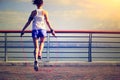 Fitness woman jumping rope at seaside Royalty Free Stock Photo