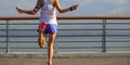 Fitness woman jumping rope at seaside Royalty Free Stock Photo