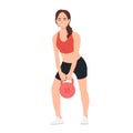 Fitness woman lifting heavy kettlebell. Workout or exercise for body