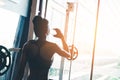 Fitness woman in loft gym drinking water After a good workout Royalty Free Stock Photo