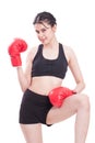 Fitness woman with the red boxing gloves