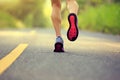 Fitness woman runner legs running on forest trail Royalty Free Stock Photo