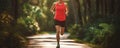 Fitness woman runner running on winter park trail. Generative AI