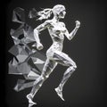 Fitness woman running polygonal silhouette isolated illustration