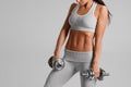 Fitness woman showing abs and flat belly, . Athletic girl shaped abdominal Royalty Free Stock Photo