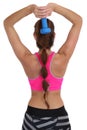 Fitness woman at sports workout training back shoulder triceps w Royalty Free Stock Photo