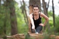 Fitness Woman Stretching In Wooded Forest Area Royalty Free Stock Photo