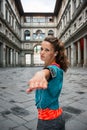 Fitness woman workout near uffizi gallery in florence, italy Royalty Free Stock Photo