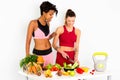 Fitness Women Cutting Salad Stock Images