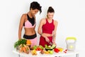 Fitness Women Cutting Salad Stock Images