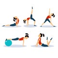 Fitness Women Workouts Set. Vector Illustration Set