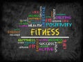 Fitness word cloud, fitness, sport, health concept on chalkboar