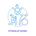 Fitness at work blue concept icon. Yoga break. Healthy lifestyle. Woman exercising at work. Physical pain relief