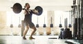 Fitness, workout and man with barbell in gym for training, exercise and health. Sports, wellness and male athlete or Royalty Free Stock Photo