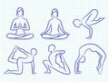 Fitness yoga pilates hand drawn silhouettes