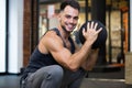 fitness young man using medicine ball