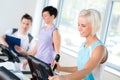 Fitness young people on treadmill cardio workout